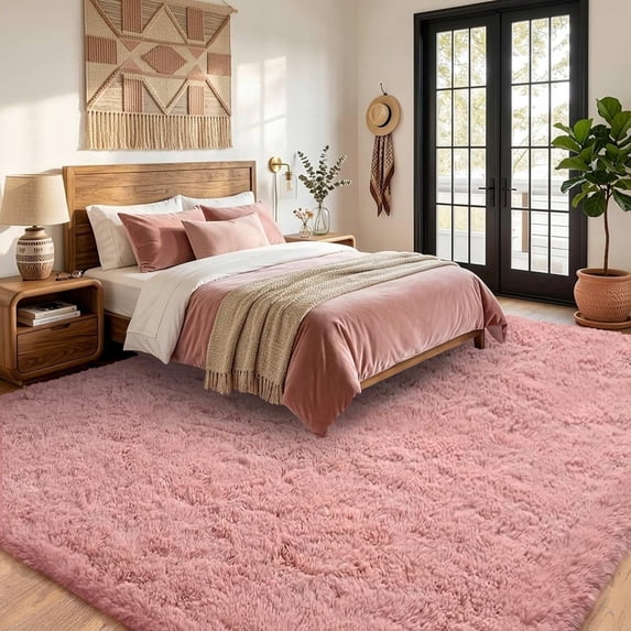 Nefoso Shag Area Rug,9ft x 12ft Soft Fluffy Area Rugs for Living Room Bedroom Decor Carpet, Blush Pink / Dusty Pink