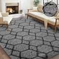 thumbnail image 1 of Nefoso Shag Geometric Area Rug, 5ft x 8ft Soft Fluffy Area Rugs for Living Room Bedroom Decor Carpet, Gray & Black, 1 of 6