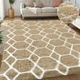 thumbnail image 1 of Nefoso Shag Geometric Area Rug, 8ft x 10ft Soft Fluffy Area Rugs for Living Room Bedroom Decor Carpet, Camel & White, 1 of 6