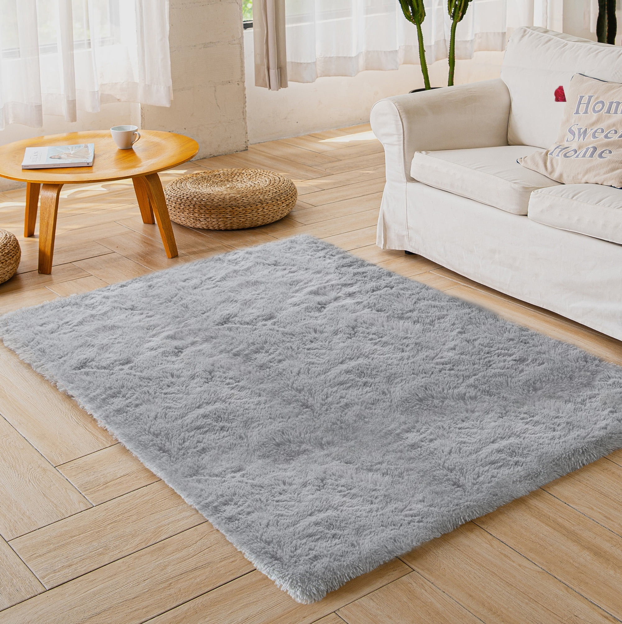 Nefoso Shag Light Gray Area Rug, 4' x 6' Soft Fluffy Area Rugs for ...