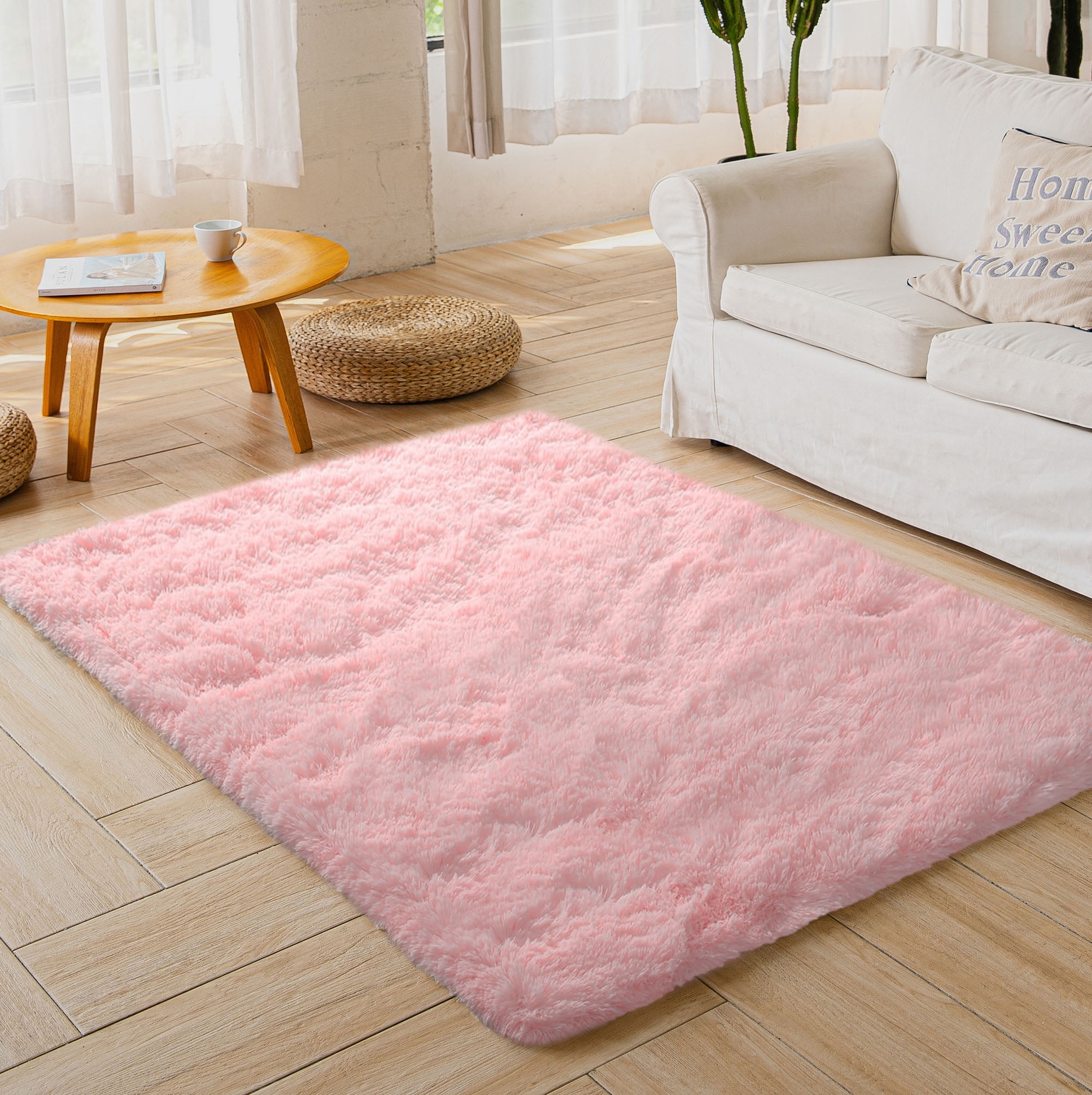 Nefoso Shag Light Gray Area Rug, 4' x 6' Soft Fluffy Area Rugs for