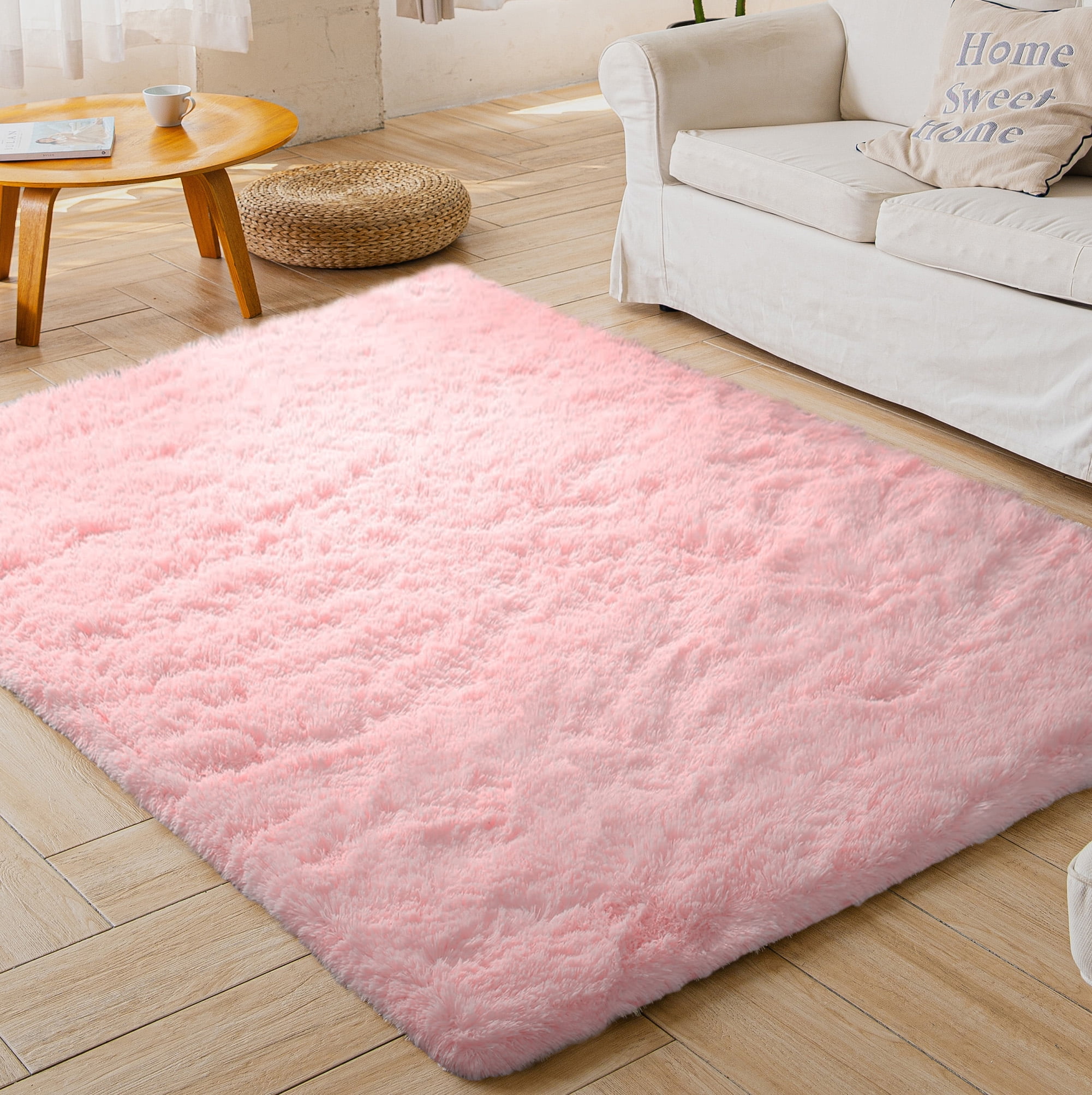 Nefoso Comfy Fuzzy Area Rug, 5' x 8' Soft Fluffy Pink Carpet for Living