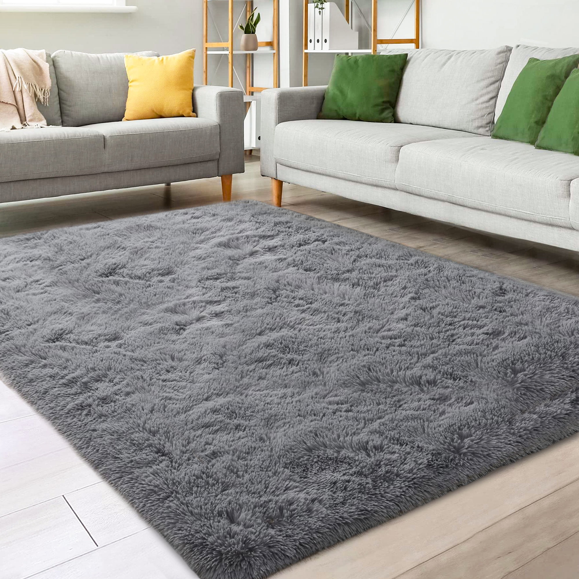 Nefoso Shag Light Gray Area Rug, 8&rsquo; x 10&rsquo; Soft Fluffy Area Rugs for Living Room Bedroom Kids Room Decor Carpet, Light Gray