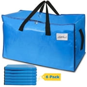 Nefoso Storage Moving Bags, 6Pcs Large Storage Bags for Clothes, Heavy Duty Moving Totes with Handles and Zippers, Travelling, Clothes Organizer, Blue