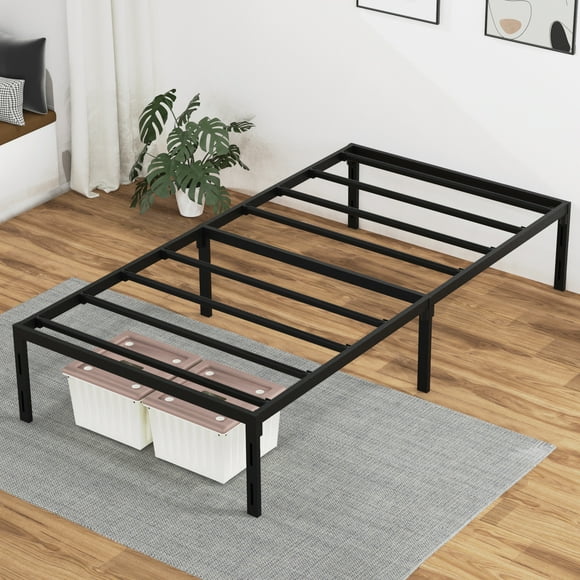 Nefoso Twin Bed Frames, 14 inch Tall Heavy Duty Metal Platform Bed Frame, No Box Spring Needed, Black