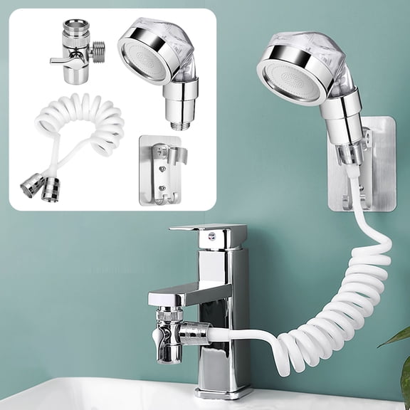 Negative Ion Filter Shampoo Artifact Washbasin Faucet External Shower Bathroom Washbasin Extended Washing Head Shower Shower Nozzle,Silver,Plastic