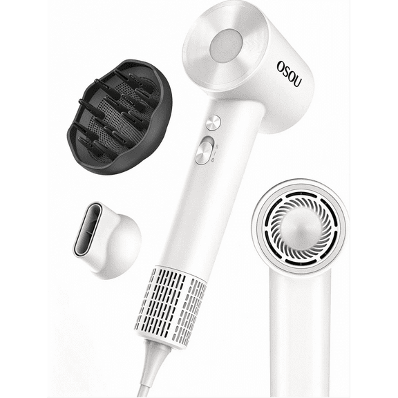 Negative Ionic Hair Dryer with 110,000 RPM Brushless Motor - High-Speed Lightweight Blow Dryer for Travel & Home Use, Fast Drying Low Noise Hair Drier with Nozzle & Diffuser, White