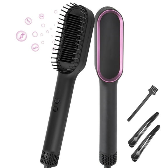 Negative Ions Hair Straightener BrushHeat Fast Heating Double Voltage 2 In 1 Hair Straightening Hair Waver For Home Travel