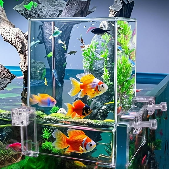 Negative Pressure Fish Tank Acrylic, Auto-Refill Hanging Aquarium with Fish Elevator, Water Level Maintenance & 360 View, Space-Saving External Suspended Tank for Betta/Guppy