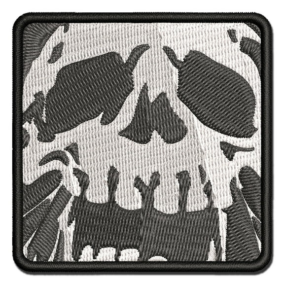 Negative Skull Spooky Bone Face Halloween Applique Multi-Color Embroidered Hook & Loop Patch - 3.5 Inch Large