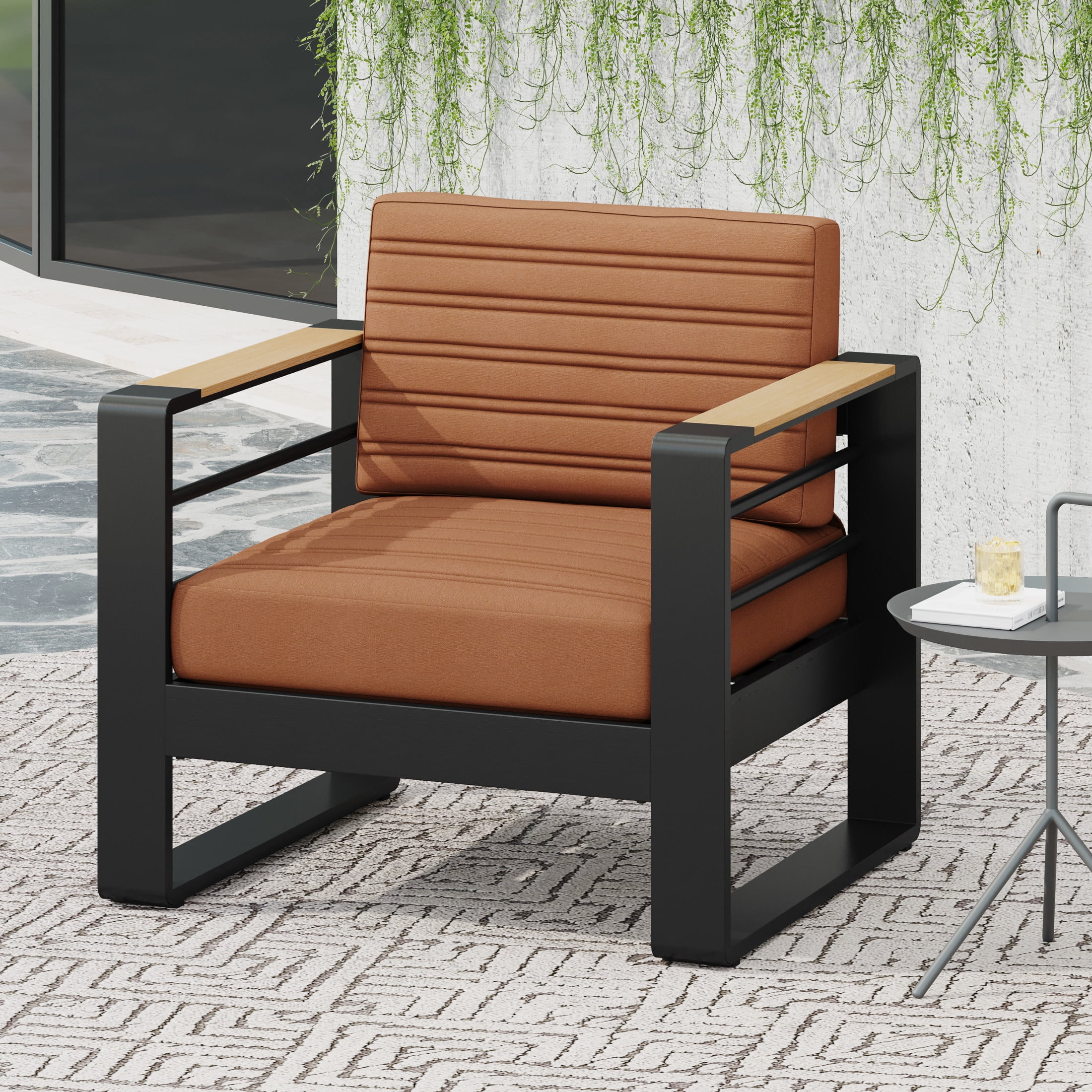 Negley Minimalism Aluminum Outdoor Club Chair with Cushions, Blue