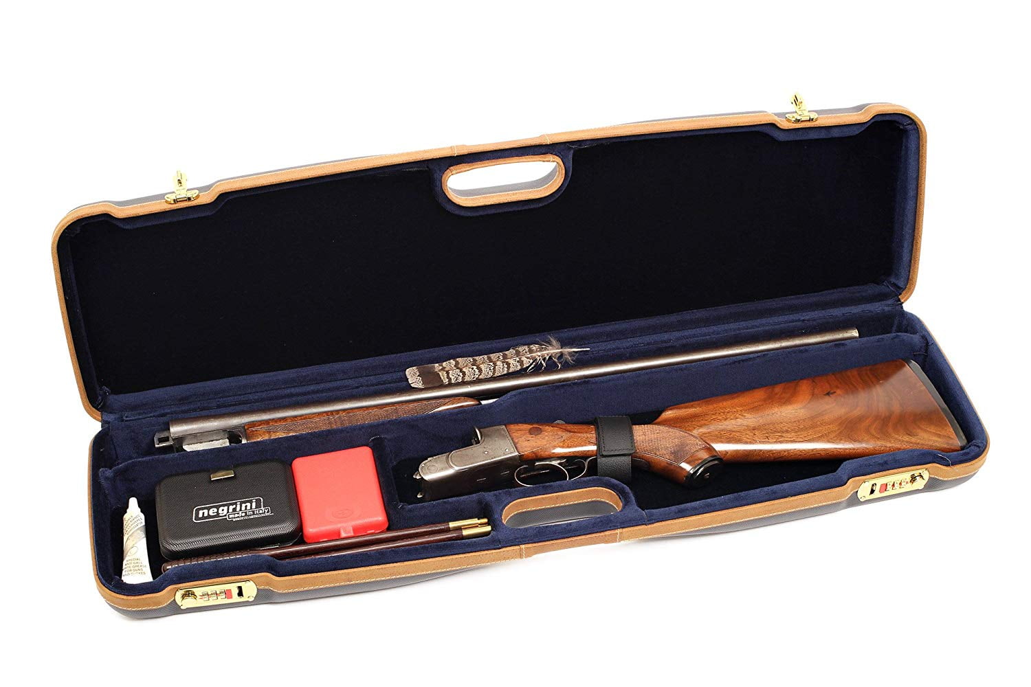 Negrini 1605 Hunting Shotgun Case 30.5" Navy/Tan Leather