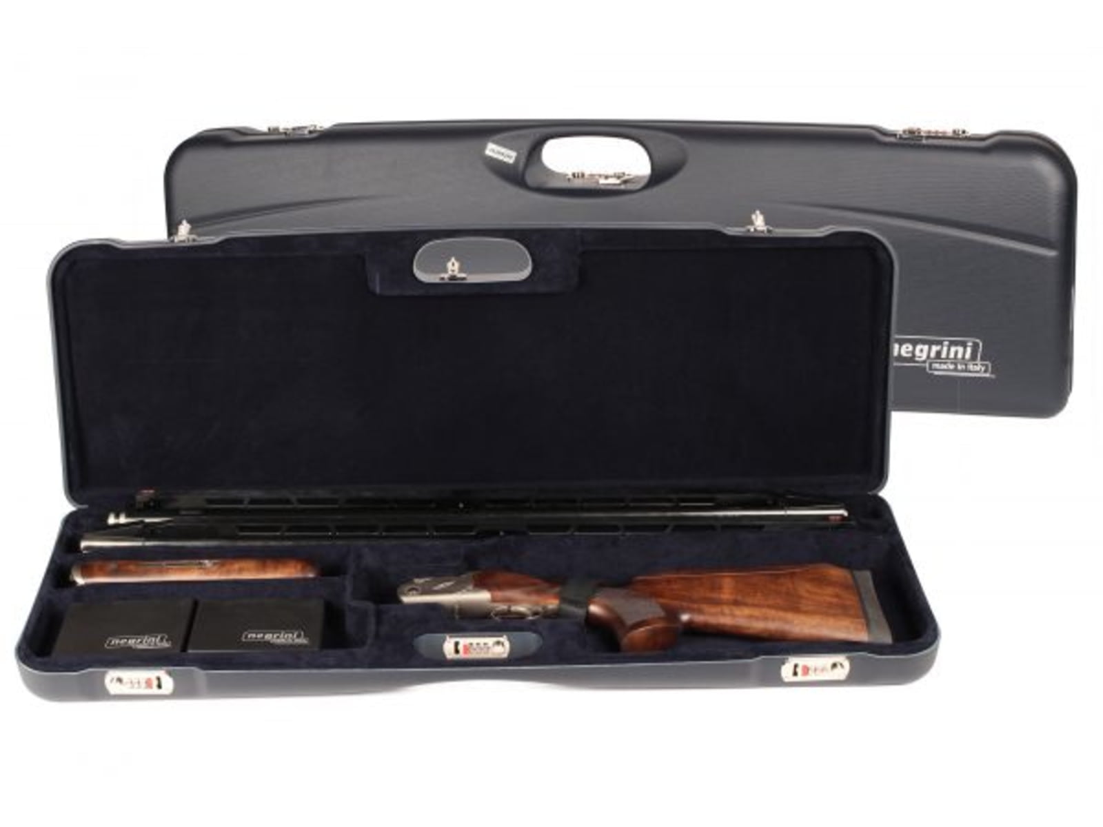 Negrini O/U High Rib Trap/Sporting Combo Shotgun Case, Navy/Navy, L37.125in x H12.75in x D4.25in