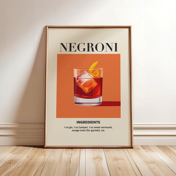 Negroni Cocktail Recipe Art Retro Bar Cart Wall Art Unframed Paper Print
