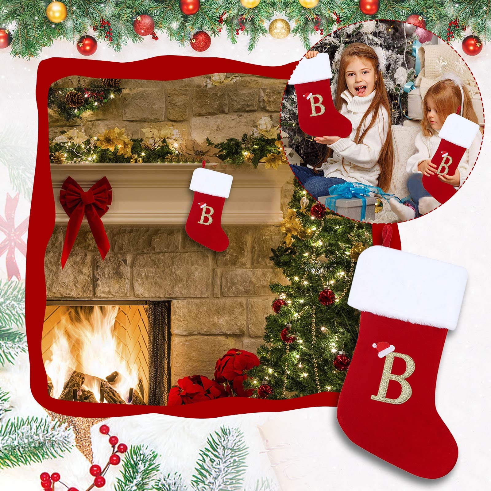 Nehiwhazk Character Alphabet Christmas Stockings, Christmas Tree Ornament, Pendant Candy Bag