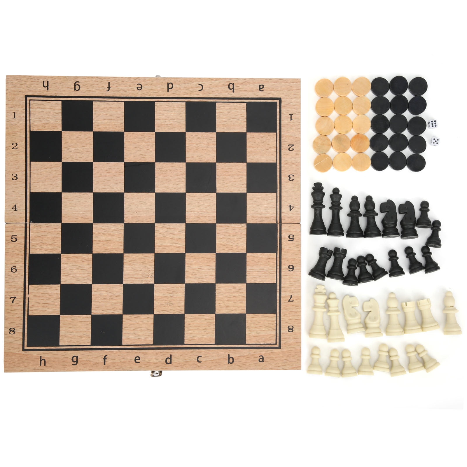 Nehlobo 3?In?1 Wooden Chess Checkers Backgammon Folding Portable Interactive Chess Board Toy