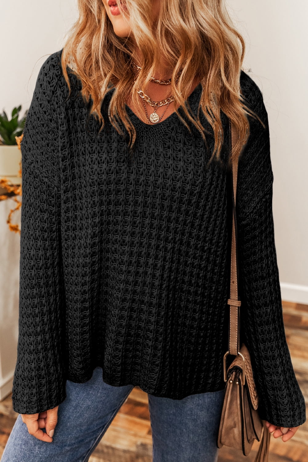 Women's Niche Back Wings Rhinestone Black Veet Sweaters