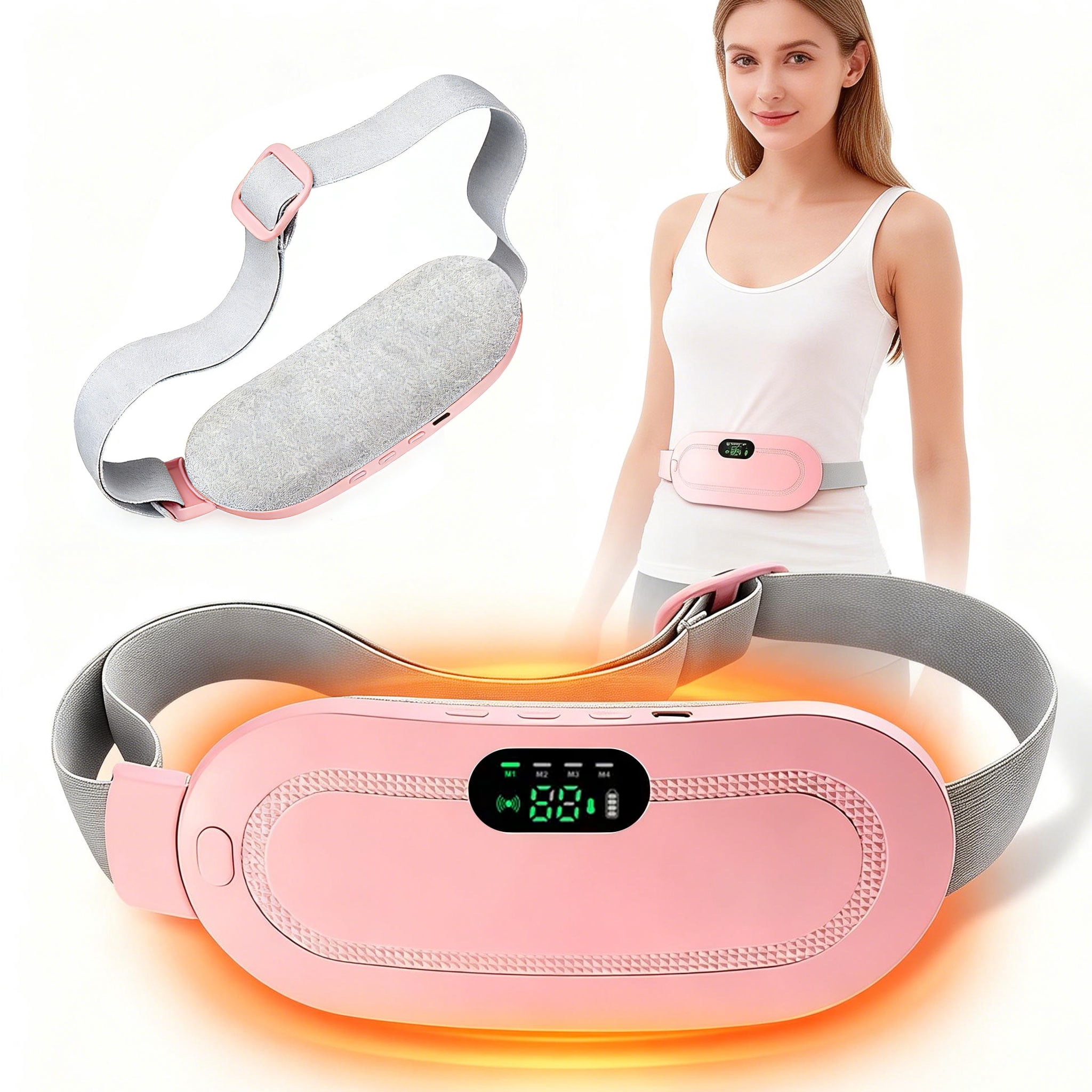 Neidga Portable Cordless Menstrual Heating Pad Belt, 4 Heat & Massage Levels, Fast Heating Belly Wrap for Period Cramps Relief
