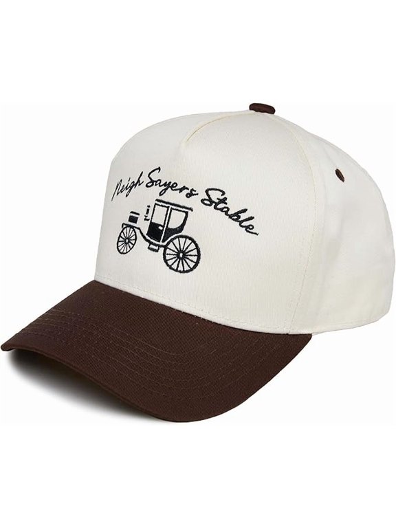 Trucker Hat – Vintage Two-Tone Snapback Baseball Cap with Embroidered Design - Neigh Sayers Stable - Beige/Brown