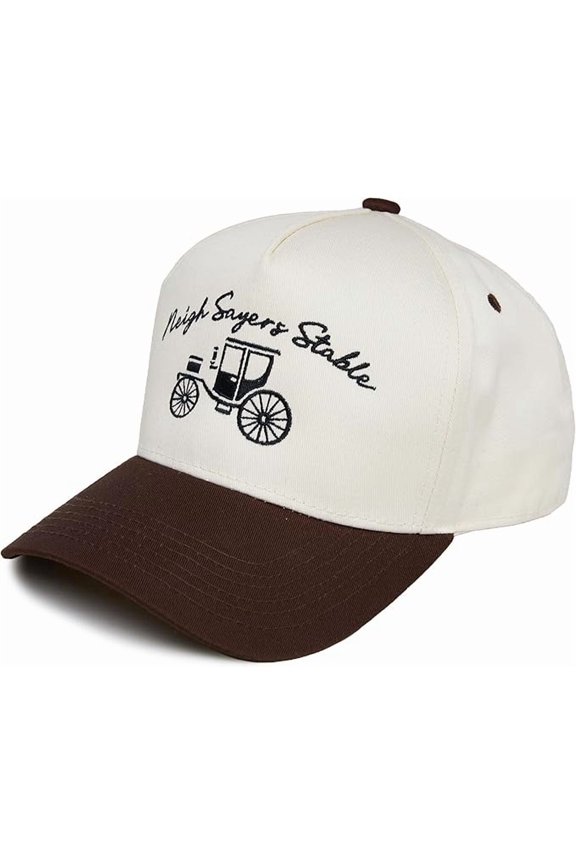 Trucker Hat – Vintage Two-Tone Snapback Baseball Cap with Embroidered Design - Neigh Sayers Stable - Beige/Brown