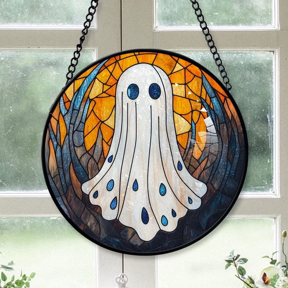 Neighbor Christmas Gift - Halloween Fantasy Goat Horn Ghost Spookys Christmas Stained Glass Hanging Ornament - Heirloom Holiday Tree Decor, Xmas Gift for Family & Friends, Keepsake 2025