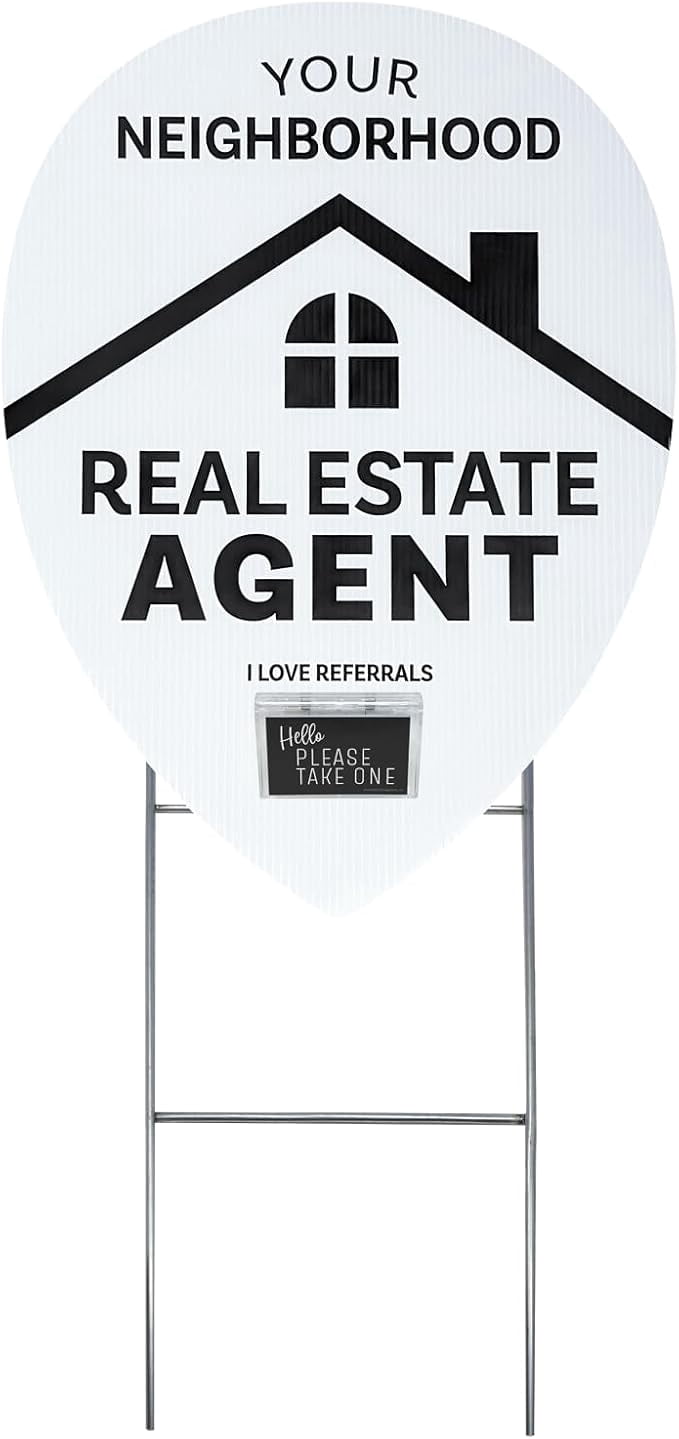Neighborhood Real Estate Agent Map Pin Yard Sign Kit with Clear Acrylic Business Card Holder and Metal Yard Stake, Marketing Supply (Pack of 1, Neighborhood Agent Pin Sign Kit)