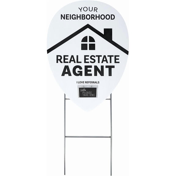 Neighborhood Real Estate Agent Map Pin Yard Sign Kit with Clear Acrylic Business Card Holder and Metal Yard Stake, Marketing Supply (Pack of 1, Neighborhood Agent Pin Sign Kit)