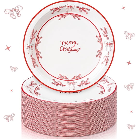 Neighborly Nook 100 Pcs 7 Inch Christmas Paper Plates Bulk Christmas Party Plates Disposable for Xmas Holiday Party Supplies Dishware (Pine Branches)