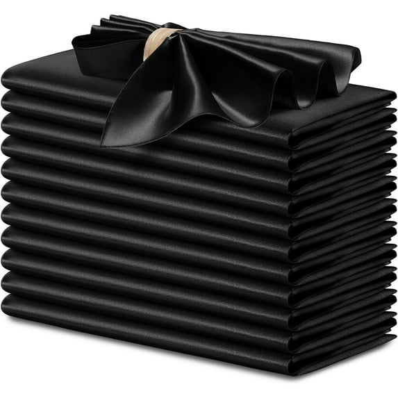 Neighborly Nook 12 Pcs Black Satin Napkins 17 x 17 Inches, Square Smooth Wedding Dinner Napkins Silky Satin Cloth Napkins Table Napkins for Banquet Party Restaurant Decor, Thanksgiving, Christmas
