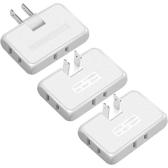 Neighborly Nook 3 Pack AC Flat Wall Outlet Extender,3 Way 2 Prong180 Degree Portable Swivel Wall Tap Plug,Ultra Thin Folding Electrical Outlet Splitter (Easy Install),Type A,White