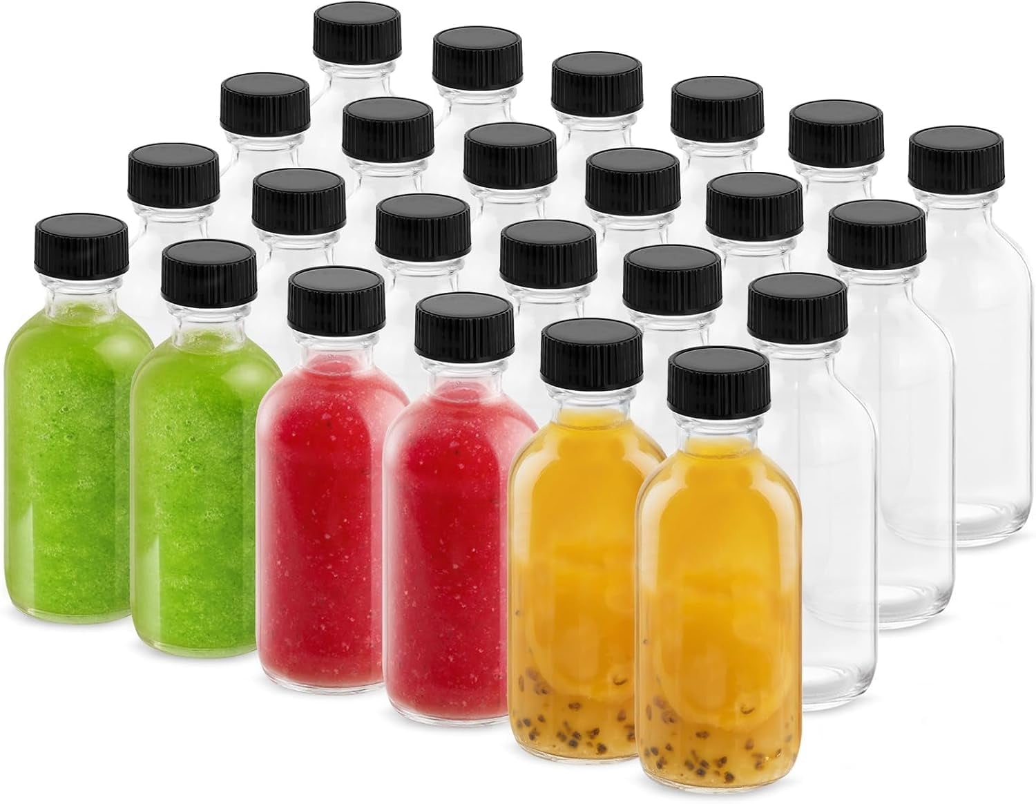 Neighborly Nook 4OZ Small Glass Bottles with Lids and Funnels, 120ml Boston Round Glass Bottles, Leak Proof Mini Travel Bottle, Perfect for Diy Essential Oils, Hot Sauce and Juices, 24 Pack Clear