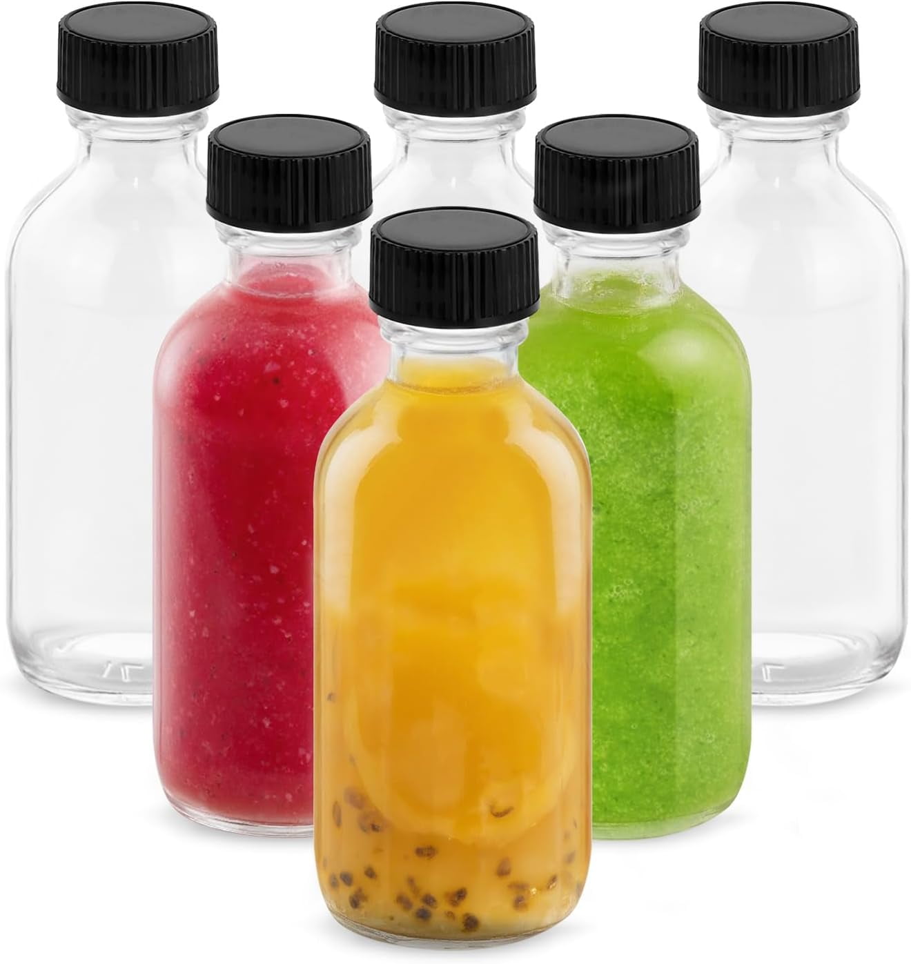 Neighborly Nook 4OZ Small Glass Bottles with Lids and Funnels, 120ml Boston Round Glass Bottles, Leak Proof Mini Travel Bottle, Perfect for Diy Essential Oils, Hot Sauce and Juices, 6 Pack Clear