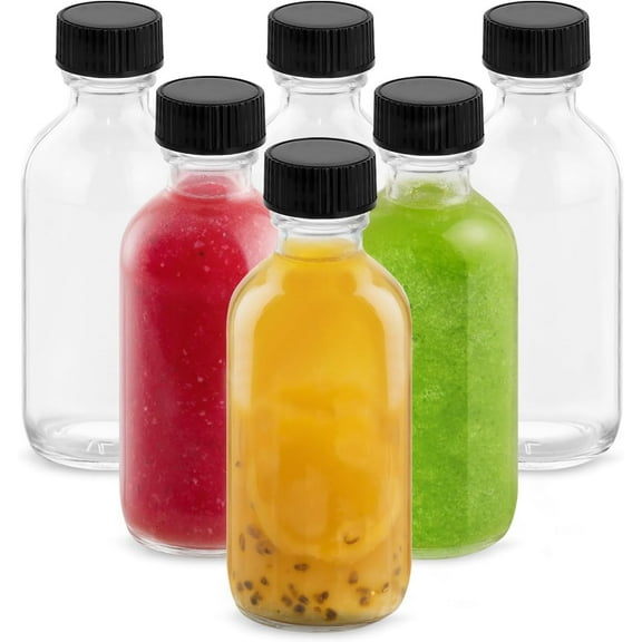 Neighborly Nook 4OZ Small Glass Bottles with Lids and Funnels, 120ml Boston Round Glass Bottles, Leak Proof Mini Travel Bottle, Perfect for Diy Essential Oils, Hot Sauce and Juices, 6 Pack Clear