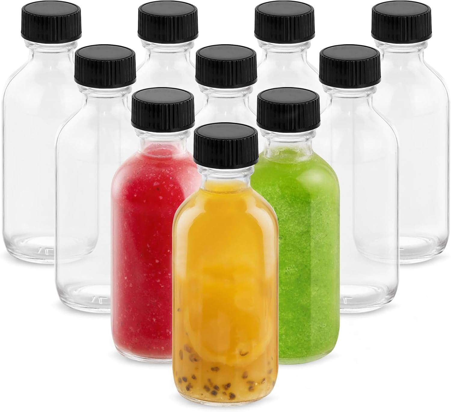 Neighborly Nook 4OZ Small Glass Bottles with Lids and Funnels, 120ml Boston Round Glass Bottles, Leak Proof Mini Travel Bottle, Perfect for Diy Essential Oils, Hot Sauce and Juices, 10 Pack Clear