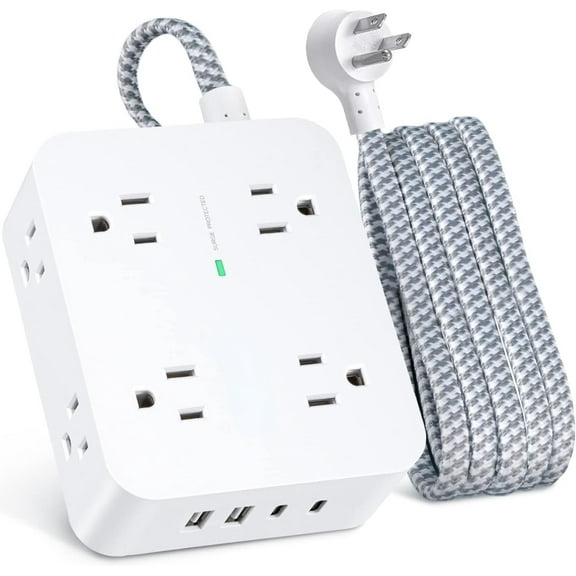 Neighborly Nook 6Ft Surge Protector Power Strip with USB C,Extension Cord with 8 Outlets(2.2 IN) 4USB Ports(2USB C),Flat Plug,Wall Mount,3Side Outlet Extender for Home Dorm Room Essentials,ETL Listed