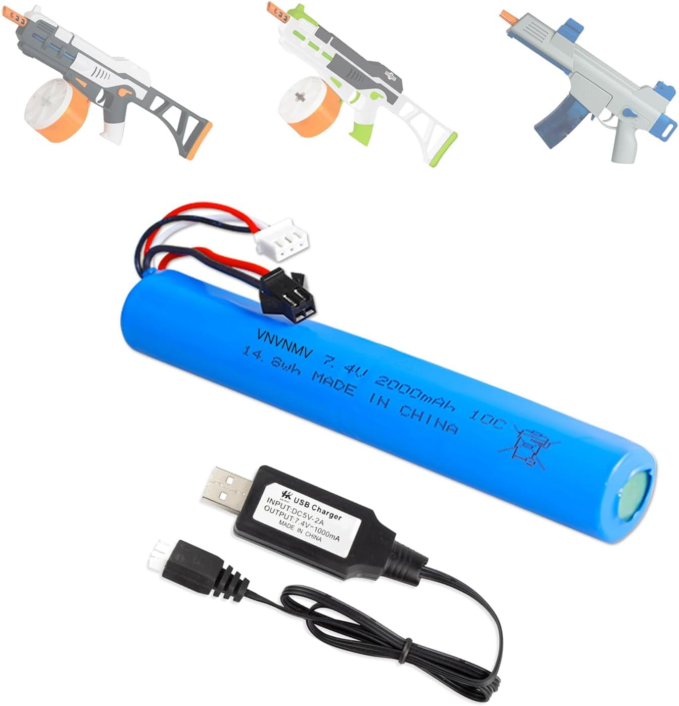 Neighborly Nook 7.4V 2000mAh Battery for Splatter Ball Gun Airsoft Gel ...