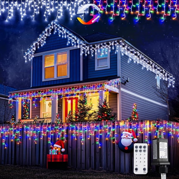 Neighborly Nook Color-Changing Christmas Icicle Lights, 400 LED White and Multicolor String Lights with 80 Drops and 11 Modes, Weather-Resistant Indoor and Outdoor Decor for Eaves and Parties