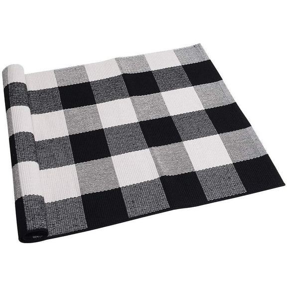Neighborly Nook Cotton Buffalo Plaid Rug 2'x3' Black and White Checked Rug Washable Doormats Indoor Outdoor Rugs for Layered Front Door Mats, Porch, Kitchen, Farmhouse, Entryway