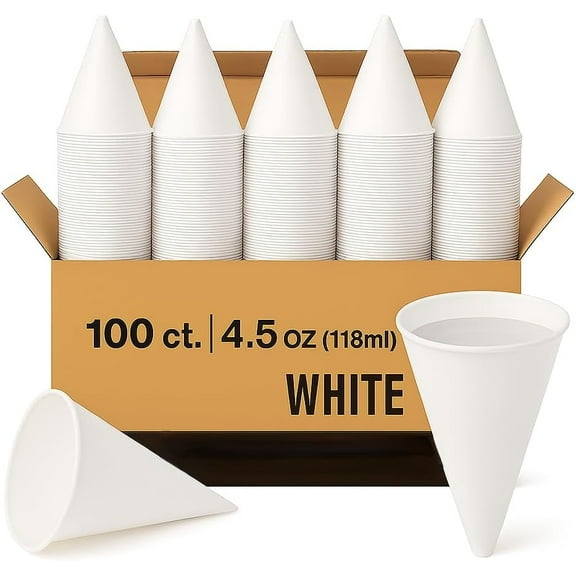 Neighborly Nook Disposable White Paper Cone Cups (Pack of 100-4.5 oz) Eco-Friendly, Leak-Proof, Ideal for Events, Water Coolers, Quick Hydration & Efficient Cleanup