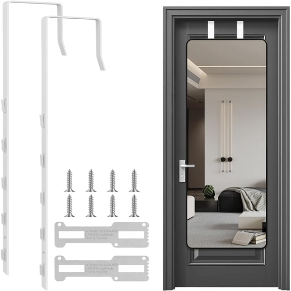 Neighborly Nook Over The Door Mirror Hanger, Adjustable Door Mirror Hanger, Five-Hole Over The Doors-Mirrors Hook, Mirrors Doors Hangers with 2 Iron Filings and Screws (White)