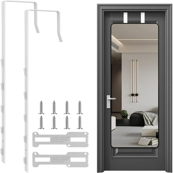 Neighborly Nook  Over The Door Mirror Hanger, Adjustable Door Mirror Hanger, Five-Hole Over The Doors-Mirrors Hook, Mirrors Doors Hangers with 2 Iron Filings and Screws (White)
