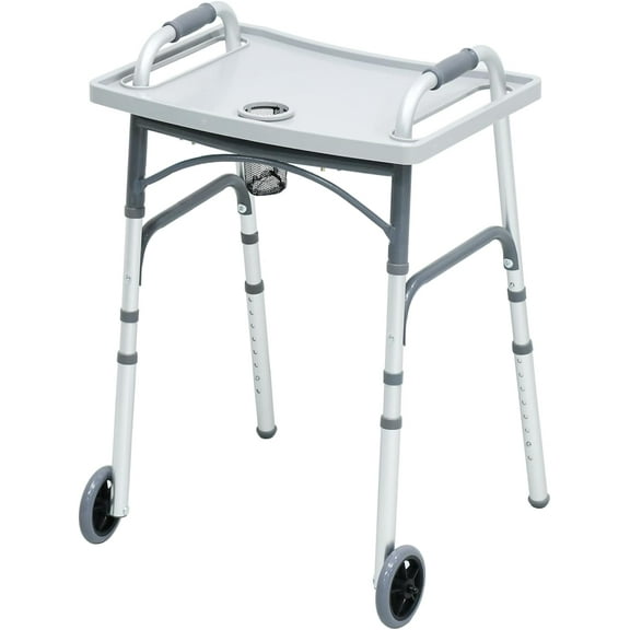 Neighborly Nook Foldable Walker with Tray，Lightweight Folding Walker with 5" Wheels Height Adjustable Aluminum Standard Walkers for Seniors up to 350 lbs