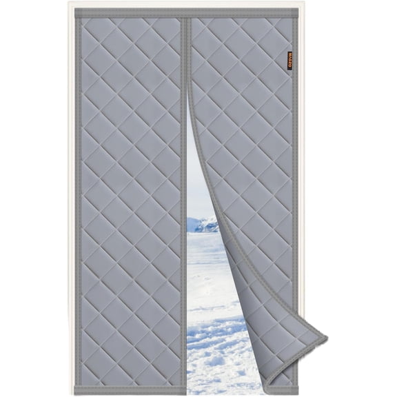 Neighborly Nook Magnetic Thermal Insulated Door Curtain Fits Door Size 36" x 96", Oxford Cloth Strong Magnets Winter Entrance Cover, Thicken Cotton Doorway Blanket for Patio Entrance, Gray
