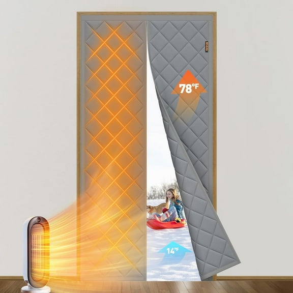 Neighborly Nook Magnetic Thermal Insulated Door Curtain Fits Door Size 42" x 80", Oxford Cloth Strong Magnets Winter Entrance Insulation, Thicken Cotton Weatherproof Doorway Cover, Gray