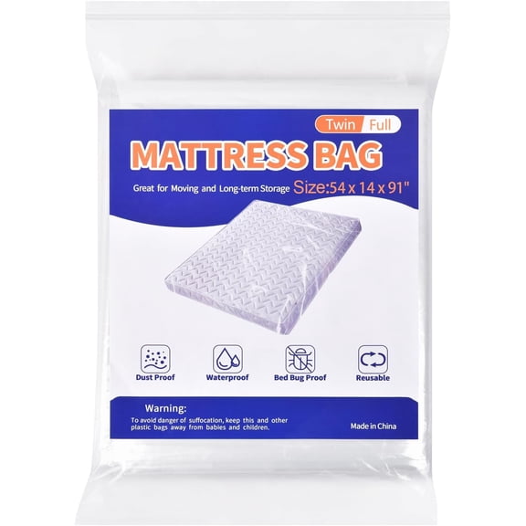 Neighborly Nook Mattress Bag for Moving Storage - Plastic Mattress Protector Cover, Twin and Full Size (1Pack, Twin/Full)