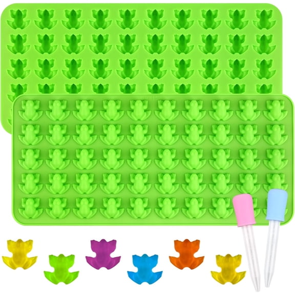 Neighborly Nook Mini Frog Candy Molds Silicone, 100 Cavities Gummy Molds for Baking Hard Candy, Chocolate, Mint Candy, Set of 2 with 2 Droppers