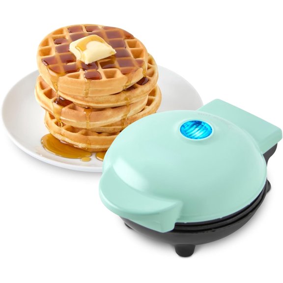 Neighborly Nook Mini Waffle Maker- Compact Electric Iron for Creative Homemade Treats - Nonstick Surface - Easy-to-Clean - Perfect for Kids & Families - Aqua