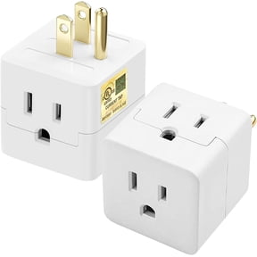 Neighborly Nook Outlet Splitter 3 Prong,3 Outlet Wall Adapter,Cube Tap Plug Extender,3 Way Wall Outlet Adapter,Multiple Plug Expander,UL Listed,White,2 Pack