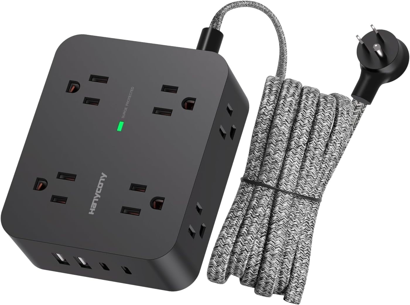HearthHarmony Power Strip Surge Protector 8 Outlets with 4 USB Charging Ports(2 USB C), 3 Side Outlet Extender with 5 Ft Extension Cord Flat Plug Wall Mount Desk Charging Station for Home Office ETL