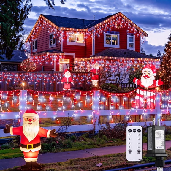 Neighborly Nook Red and White Christmas Icicle Lights, 38.8 Ft 400 LED Connectable Plug-In String Lights with Remote and 8 Modes, Indoor and Outdoor Holiday Decor for Parties and Eaves